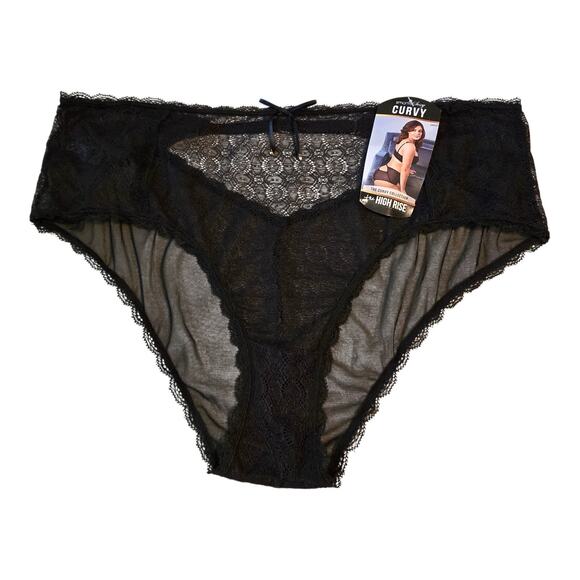 Smart & Sexy The Curvy Collection High Rise Cheekini Womens 10 Black Lace Mesh - Picture 1 of 8